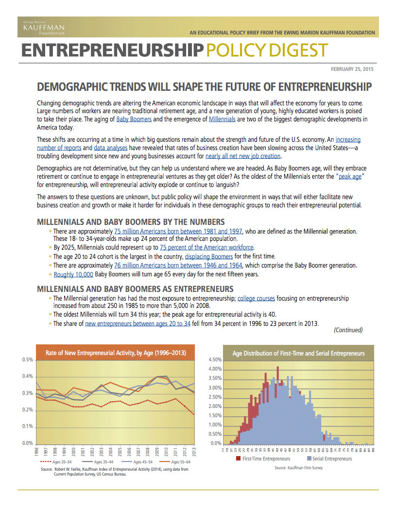 Demographic Trends Will Shape the Future of Entrepreneurship – Ewing 