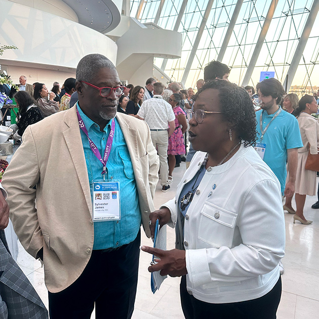 Former Mayor Sly James and Kauffman Foundation President and CEO Dr. DeAngela Burns-Wallace at USCM 2024 in Kansas City.