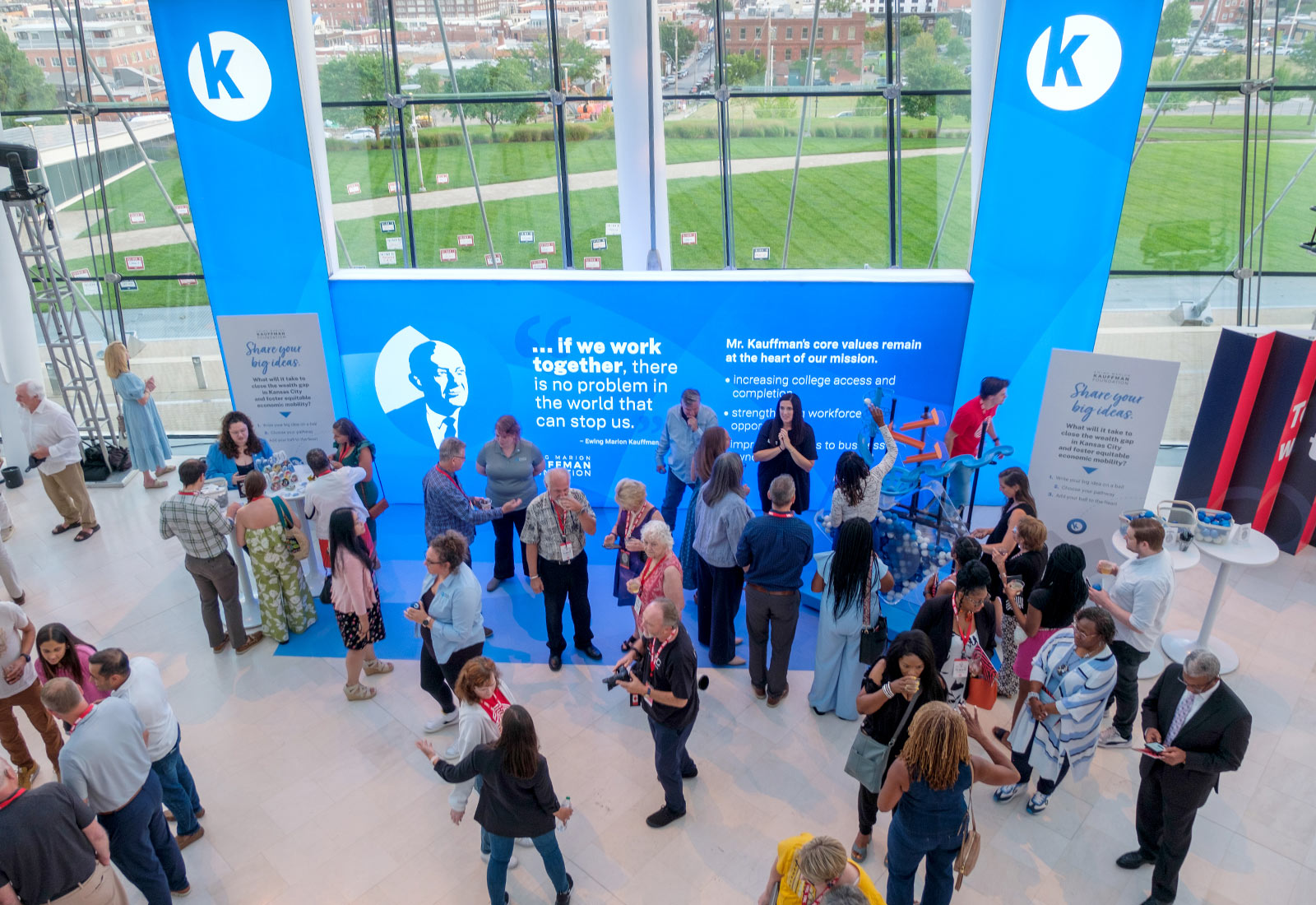 TEDxKC 2024 attendees share their big ideas at the Kauffman Foundation heart installation at the Kauffman Center for Performing Arts