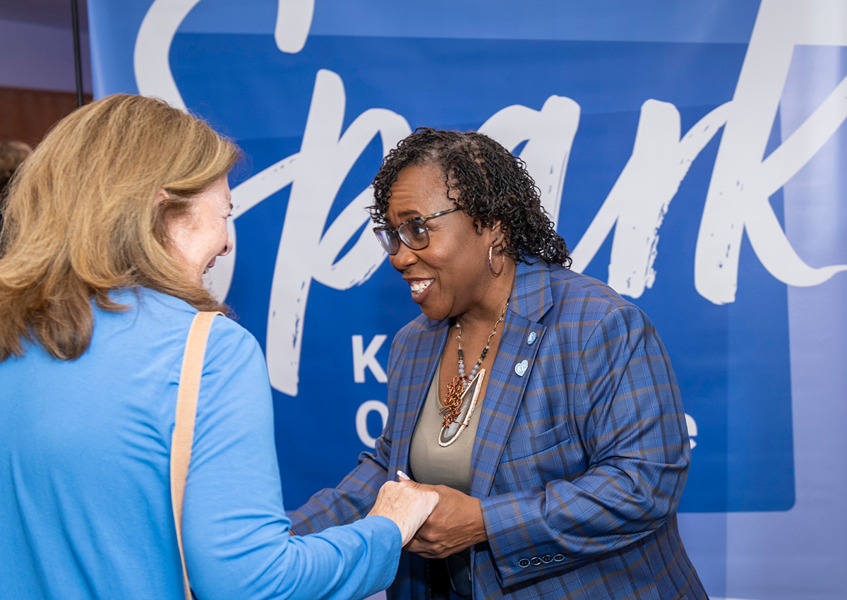 Dr. DeAngela Burns-Wallace and Esther George at the Ewing Marion Kauffman Foundation Spark Open House event